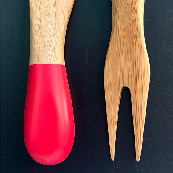 bamboo spreads/server set of 4 with painted handles- NWOT - Picture 9 of 10